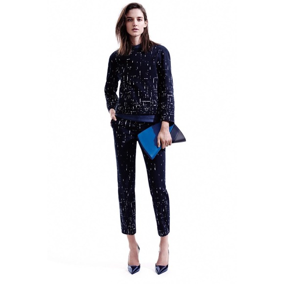 NARCISO RODRIGUEZ Pants Womens 46 Black Pattern Slim fit Tapered Legging Ankle - Picture 2 of 16